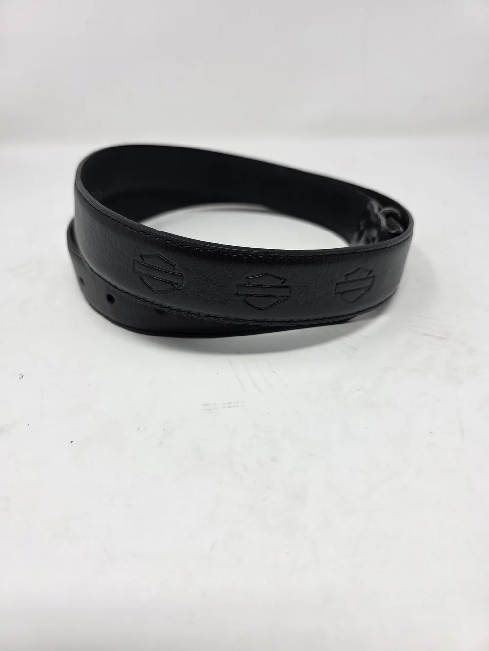 Harley Davidson Embossed Bar Shield Black Leather Belt Strap Womens Large